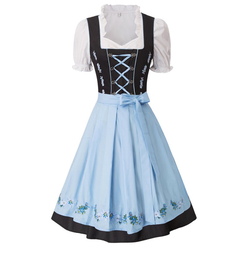 JASAMBAC Women German Dirndl Dress Clothing Oktoberfest Serving Apron Halloween Size L Color Blue - Image 1